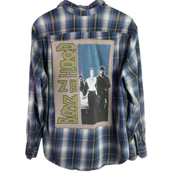 Reworked vintage Boyz N The Hood Flannel ICE CUBE Blue XL - Picture 1 of 5